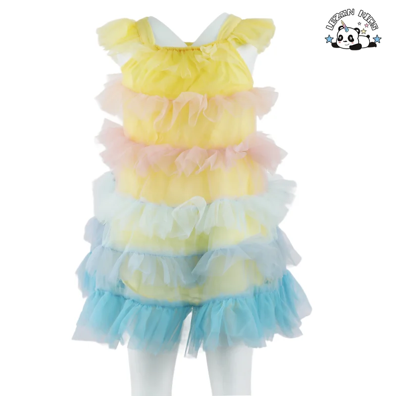 LEZONKIDS - Best New Product of 2024 colorful flying sleeve tutu cake dress latest children dress designs